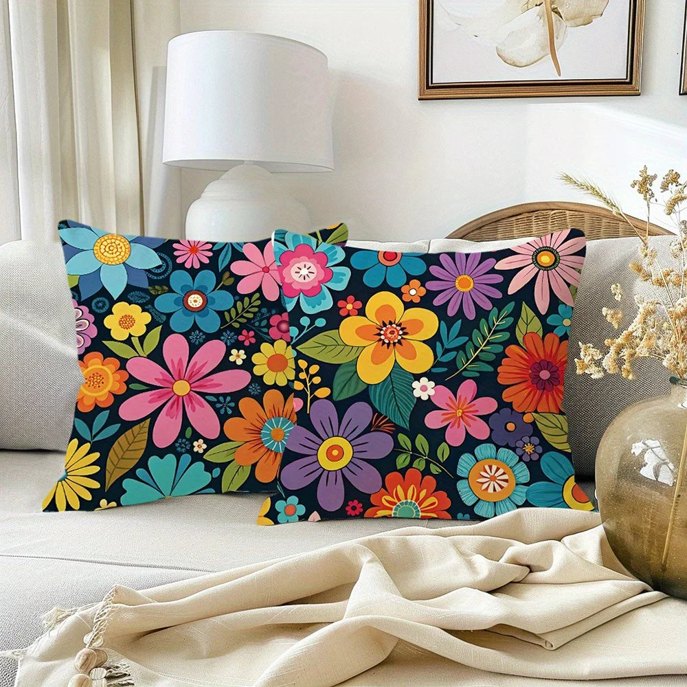 taies d'oreiller motif floral multicolore moderne housse coussin polyester peacheskin zipper 40x40cm 45x45cm 50x50cm