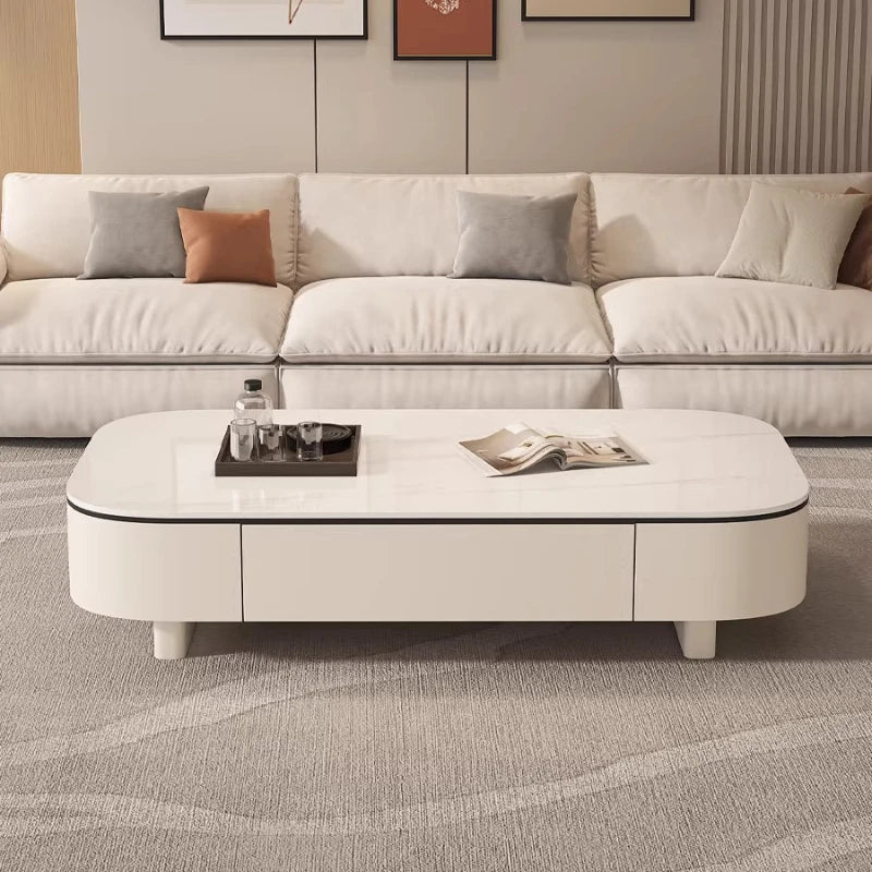 table basse moderne rectangle bois blanc noir tiroirs plateau amovible minimaliste italien