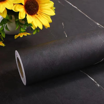 papier peint autocollant vinyle marbre noir mat adhésif mural cuisine meuble décoration