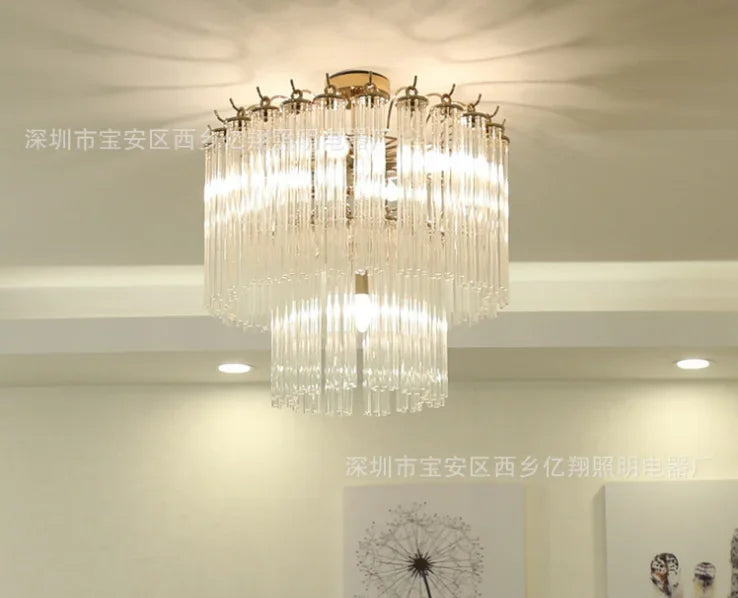 lustre moderne élégant doré rangs transparent chaîne métallique