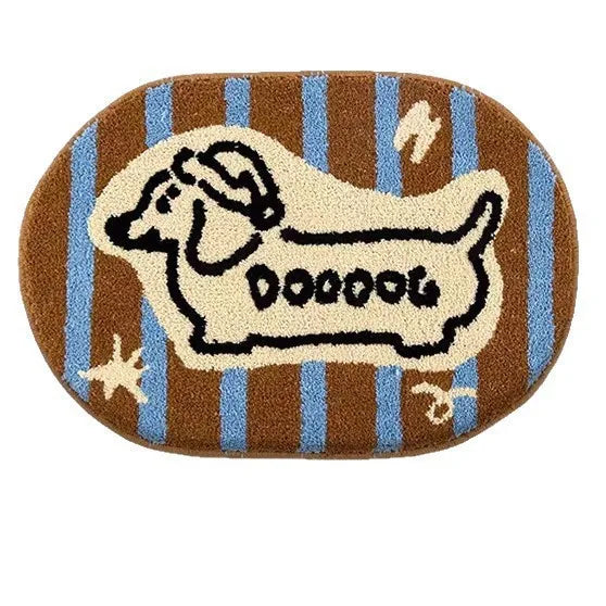 tapis marron clair chien dooog rayures horizontales polyester antidérapant intérieur extérieur