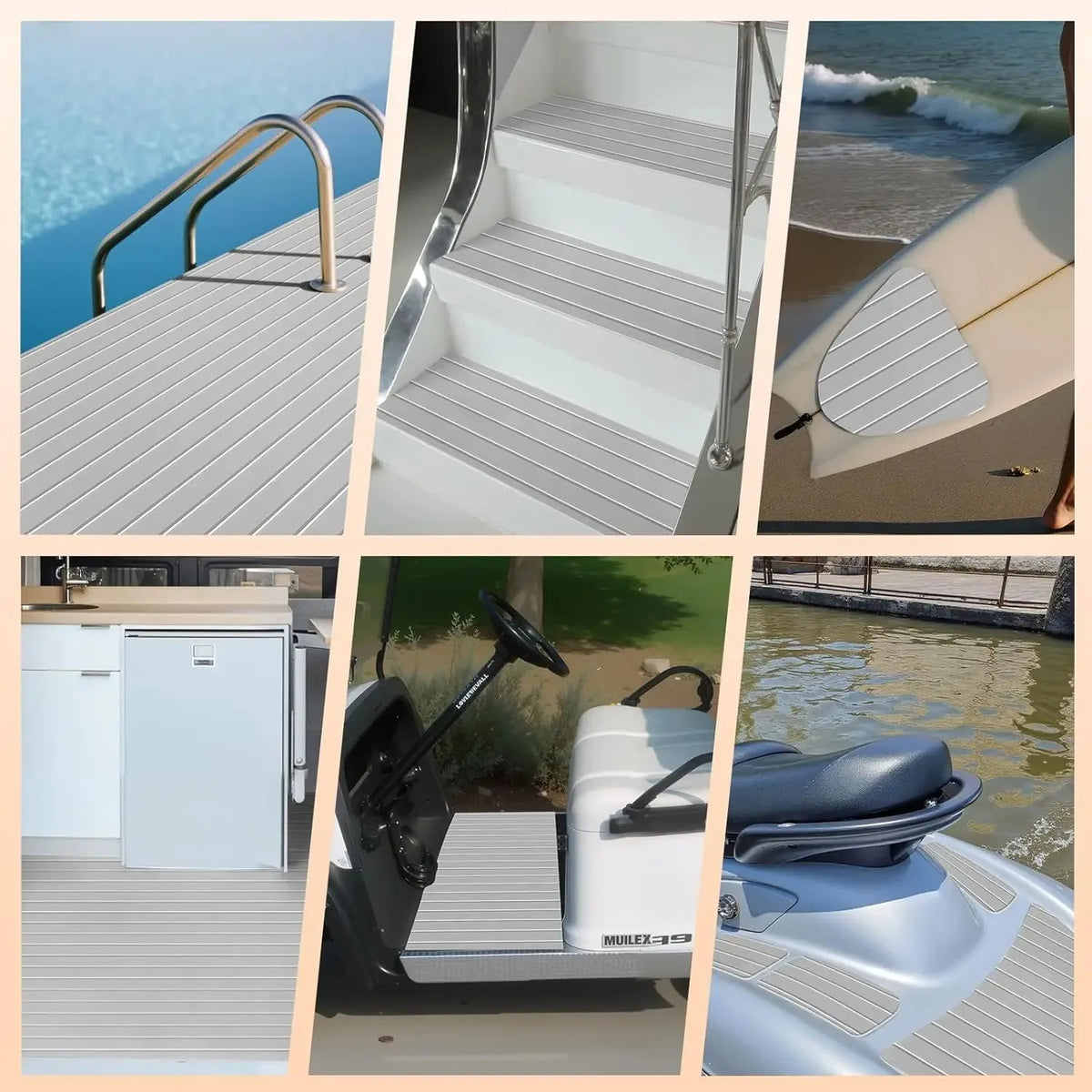 tapis sol auto adhésif eva gris marron bleu marine rayures horizontales moderne yacht bateau