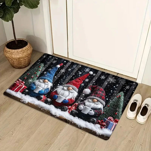 tapis d'entrée multicolore motif noël lutins sapins flocons bienvenue résistant moderne festive
