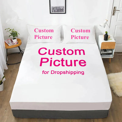 Drap-housse personnalisé avec photo imprimée sur lit blanc