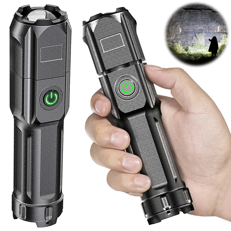 lampe torche noire moderne rechargeable led câble usb portative camping