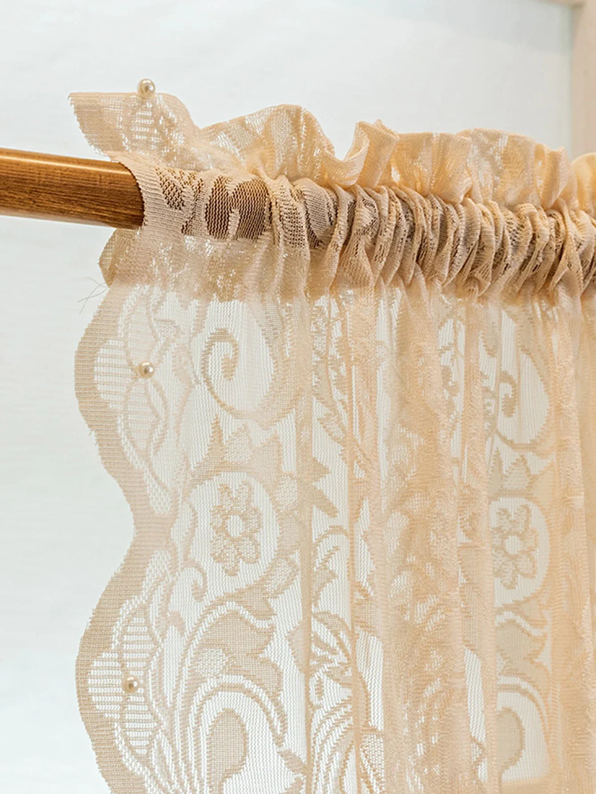 rideau beige clair dentelle motifs floraux translucide classique français fenêtre clips polyester moderne
