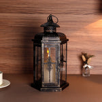 lanterne vintage métal fer ornements floraux transparent noire décoration intérieure mariage bougie inclusion anneaux