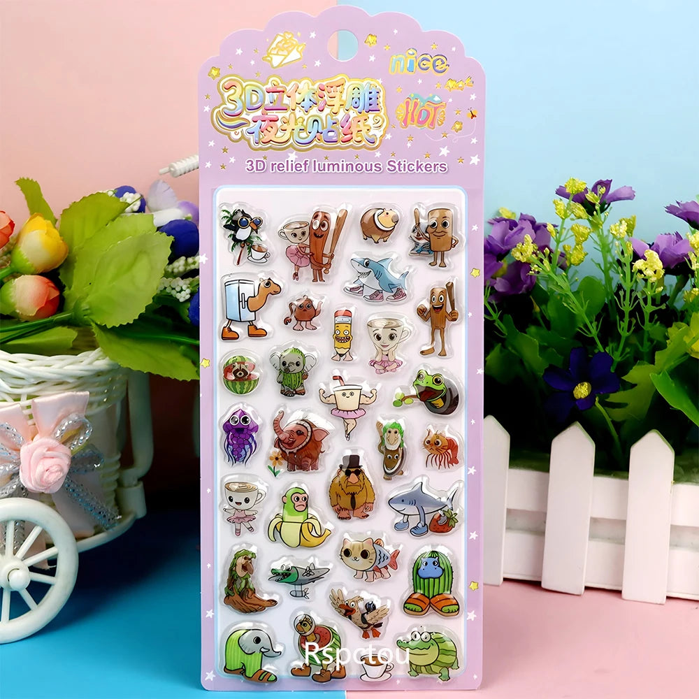 sticker 3d lumineux multicolore cartoon animal personnage adhésif portable téléphone decoration pack five