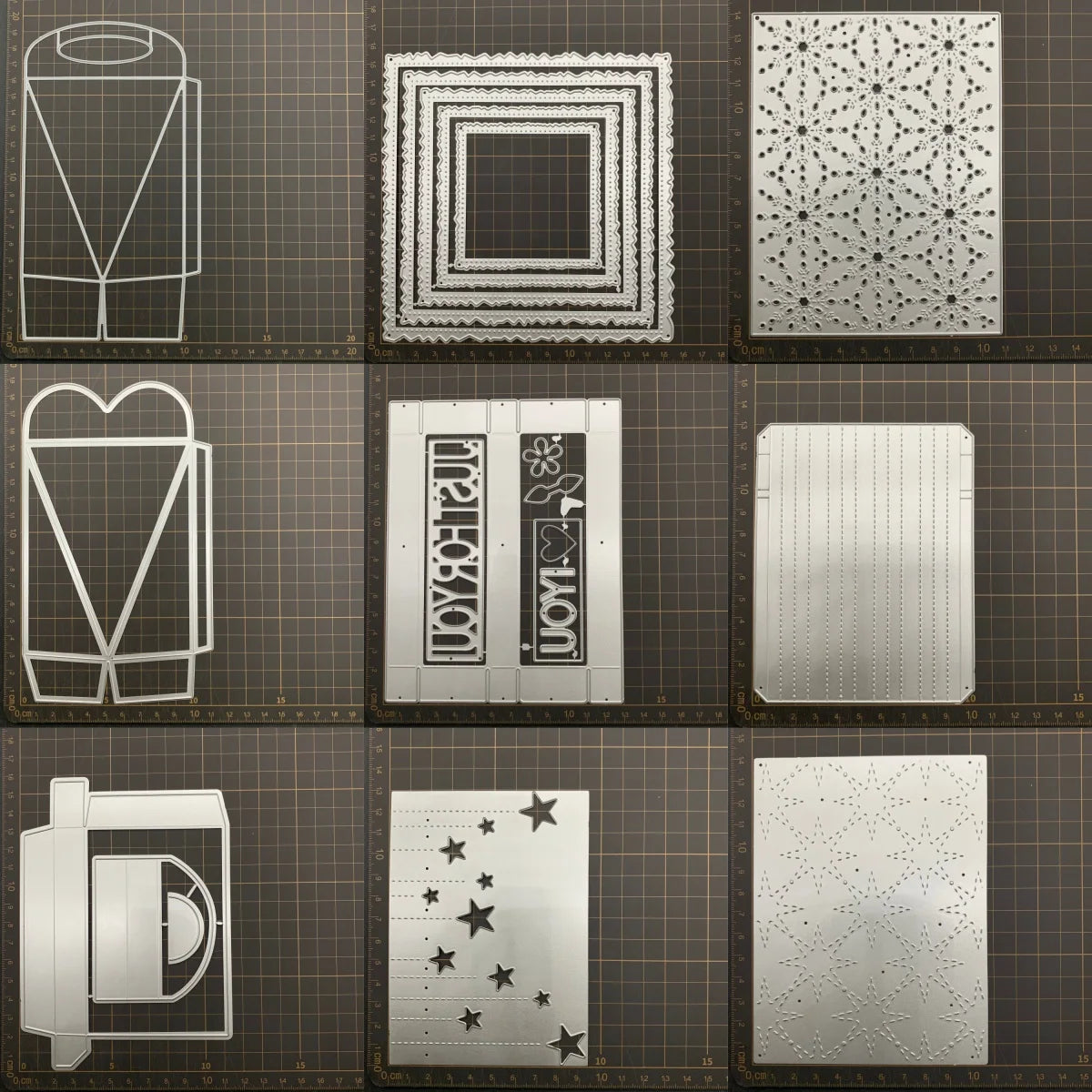 découpe papier gabarit argenté motifs géométriques modernes lettres rectangles étoiles carrés bricolage scrapbooking