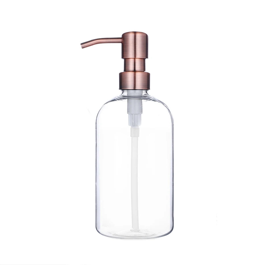 bouteilles shampooing après shampoing gel douche rechargeables transparentes marron noir blanches modernes pompes pression