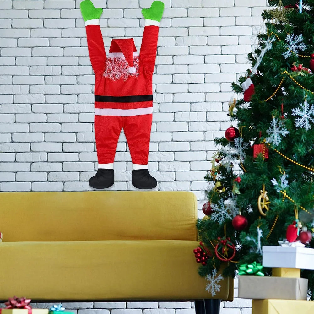 Père Noël grimpant sur porte d'entrée Noël