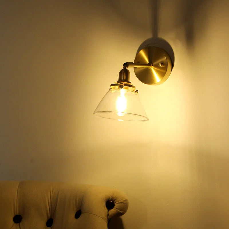 applique murale industrielle vintage or transparent led verre abat jour éclairage chambre couloir nordique
