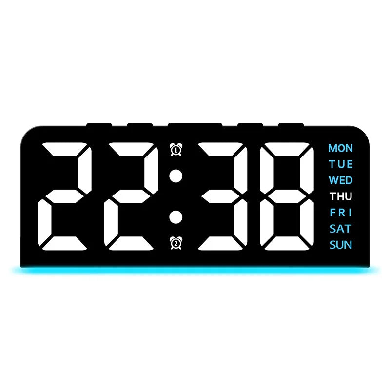horloge numérique moderne affichage LED couleur noir blanc bleu rose