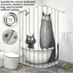 rideau douche chats baignoire illustration humoristique anneaux métalliques opacité blanc gris noir
