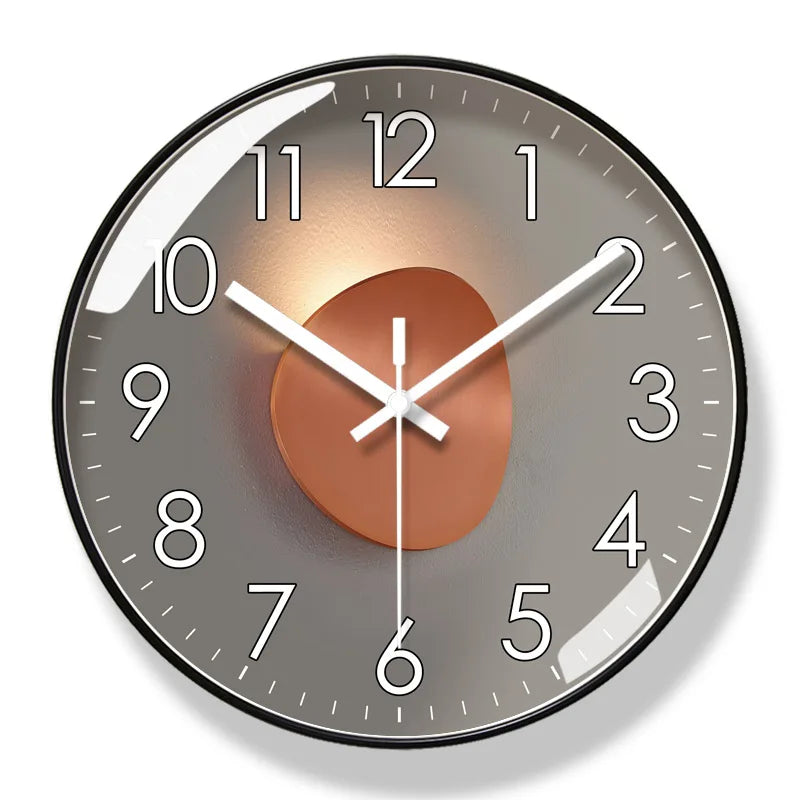 horloge murale moderne cadre doré motif planètes luxe silencieuse décoration salon intérieur gris