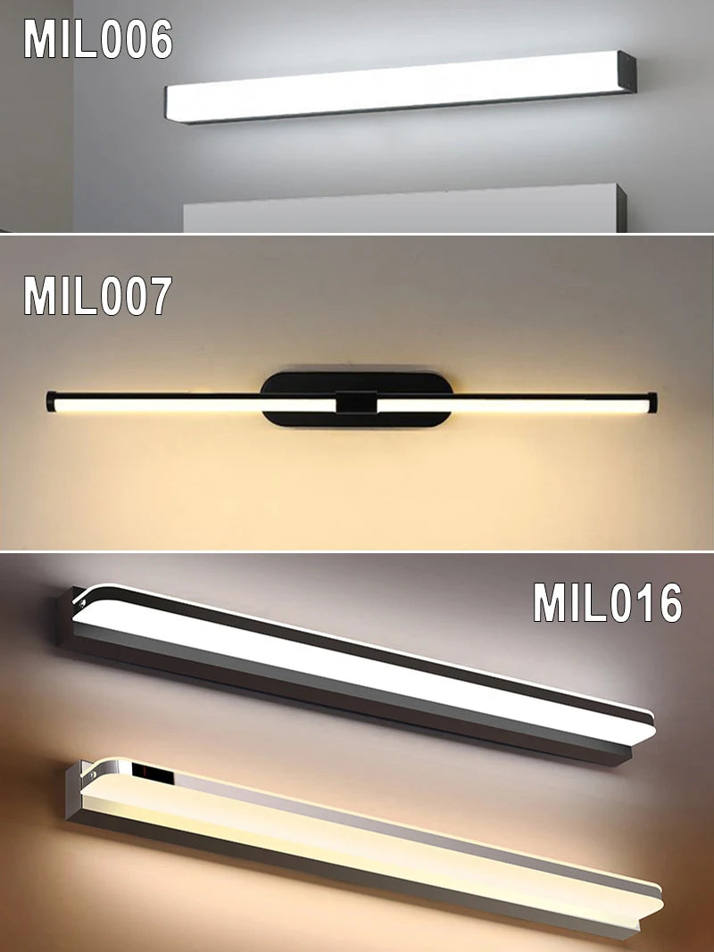 lampe miroir led blanche rectangulaire moderne salle bain chambre éclairage mural