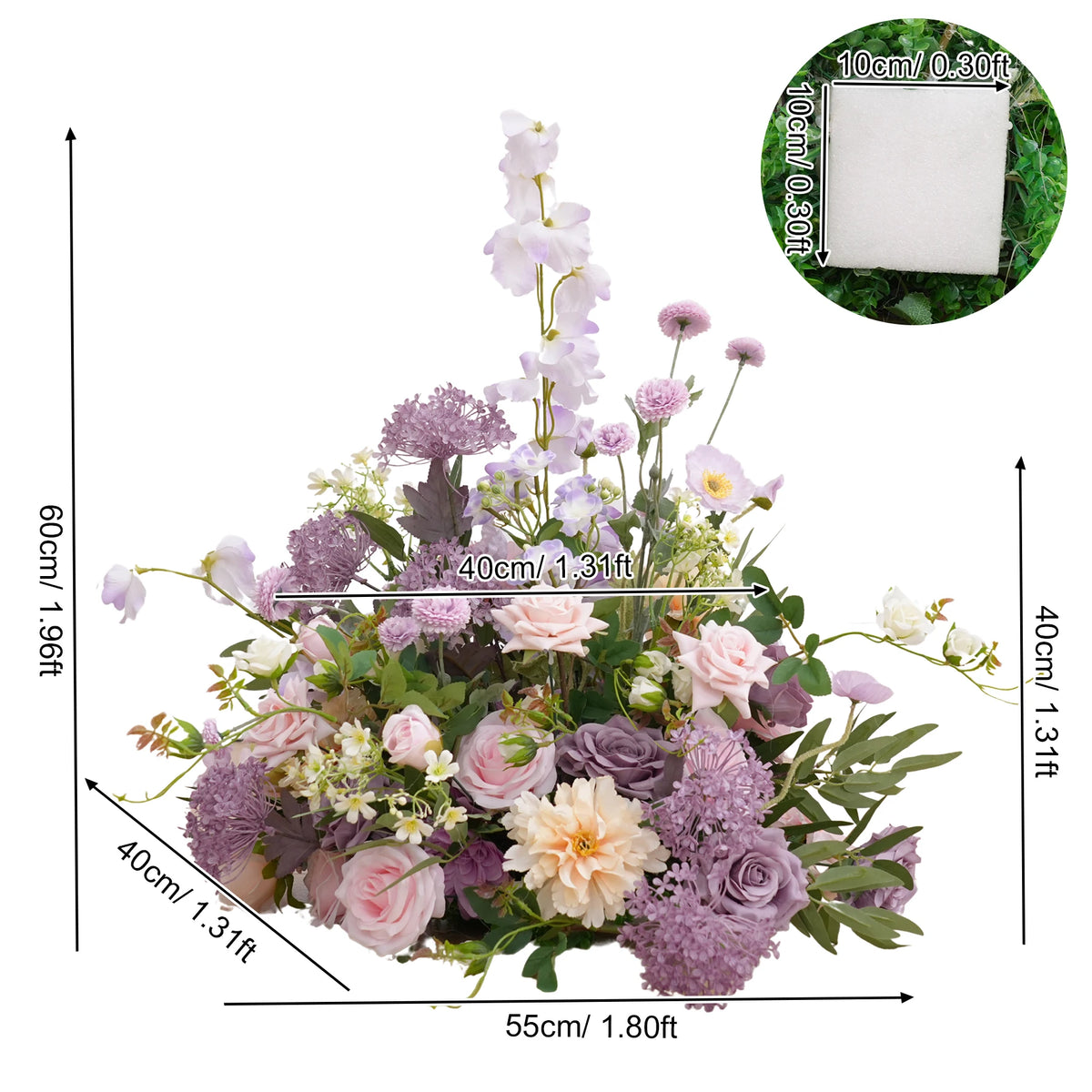 arche décorative mariage violet clair fleurs artificielles romantique roses dahlias eucalyptus guirlande bouquet