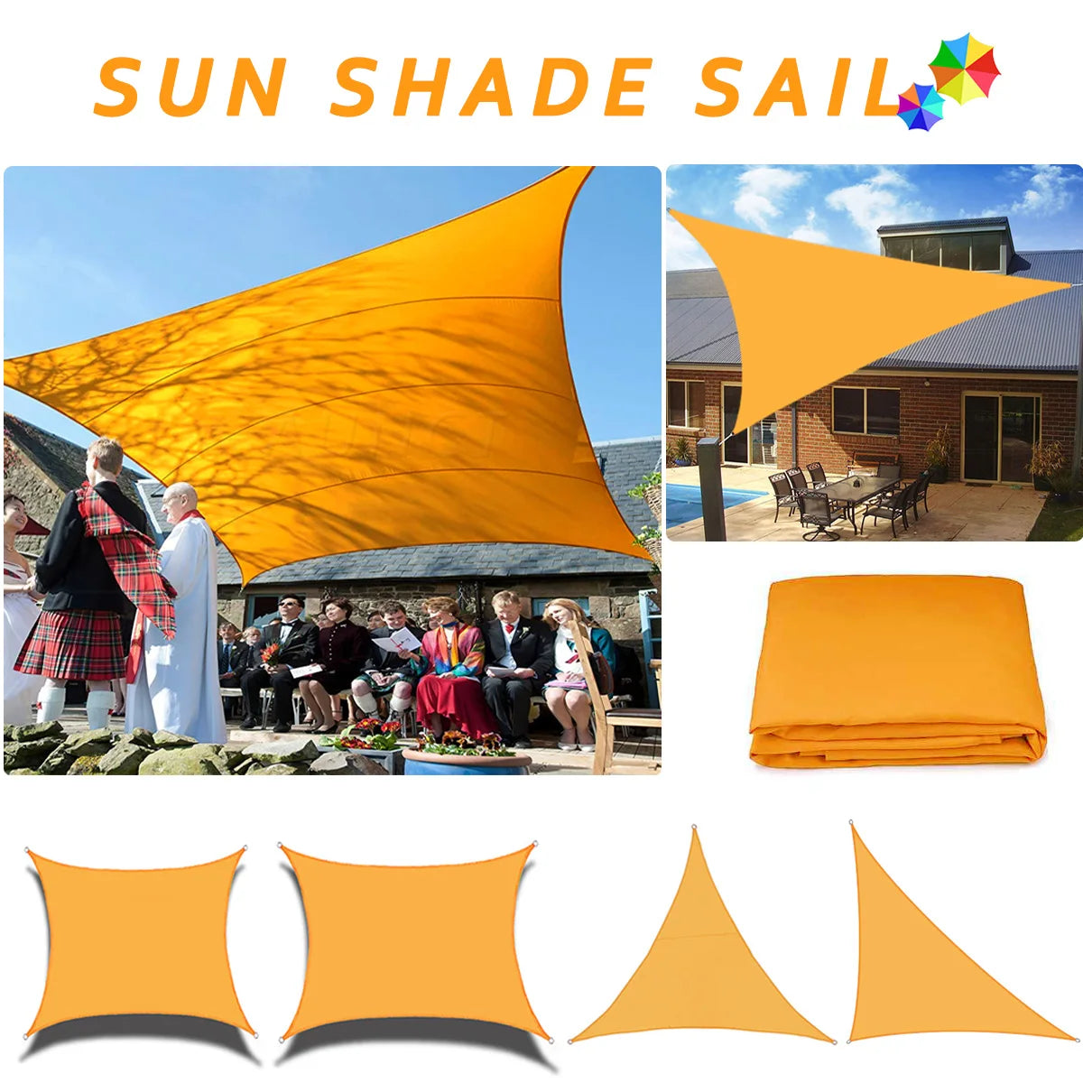 Voile d'ombrage rectangulaire orange clair sur terrasse