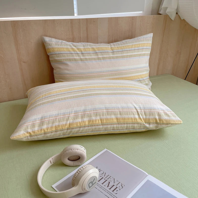 lot taies d'oreiller coton rayures rose clair modernes minimalistes douces lit maison