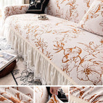 Housse canapé polaire fleurs dentelle beige vert clair classique entretien facile machine autoadaptative