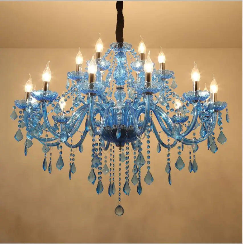 lustre classique bleu transparent pendeloques goutte forme led salon chambre