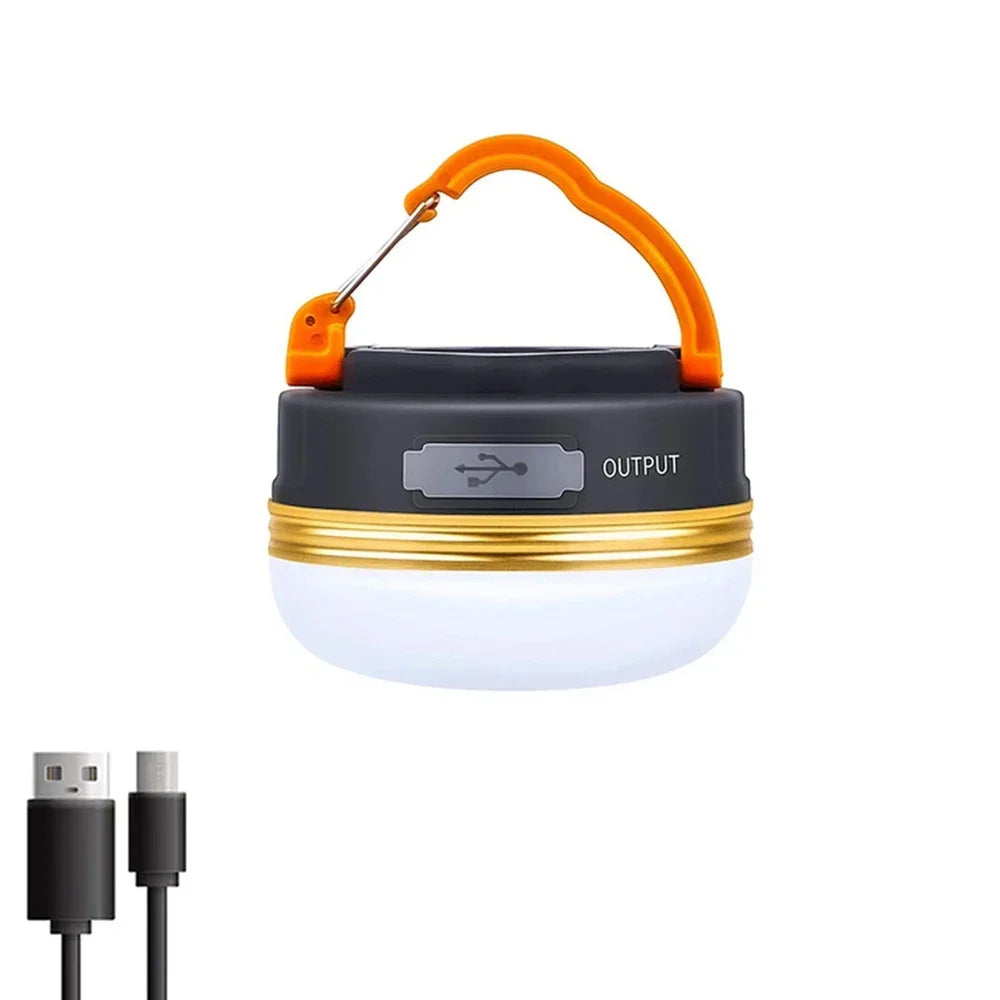 lampe camping rechargeable usb orange blanc moderne interrupteur crochet métallique led