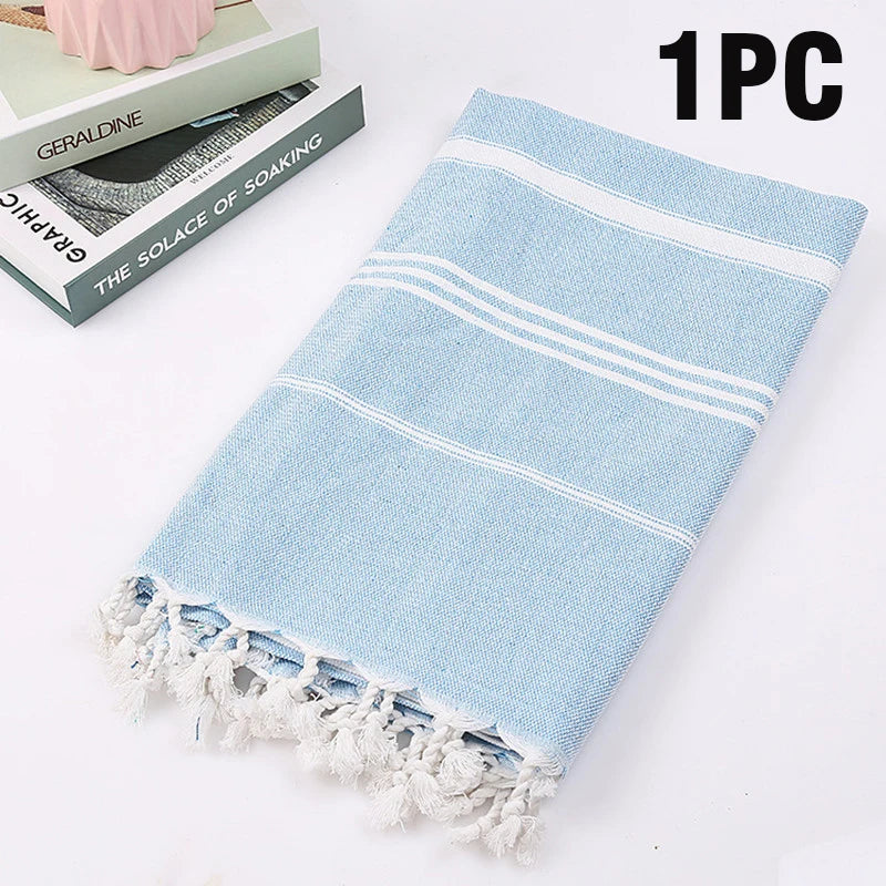serviette plage rayée rose clair coton absorbant rapide sèche moderne minimaliste tassel