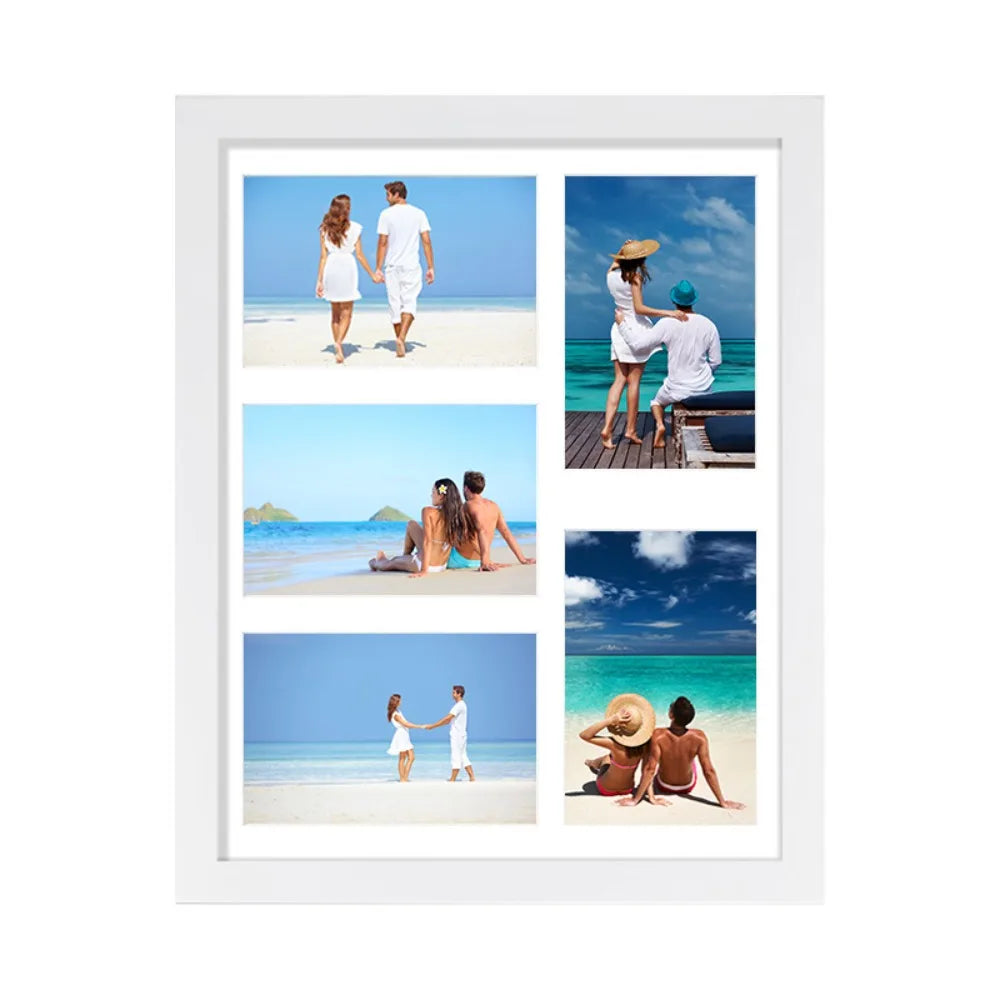 cadre photo multi photos bois clair noir blanc decoration moderne plage voyage mur verre