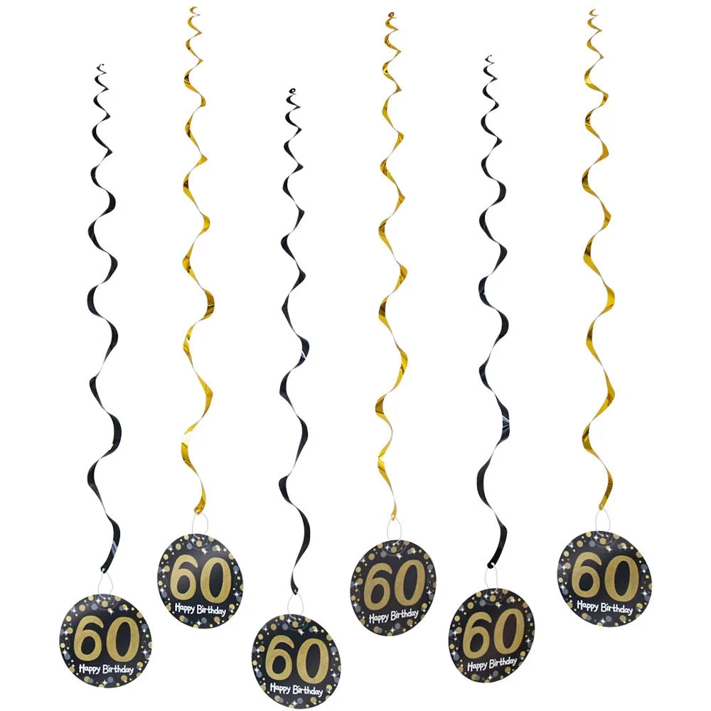 décoration suspendue anniversaire moderne numéros 13 16 18 21 noir points dorés festive