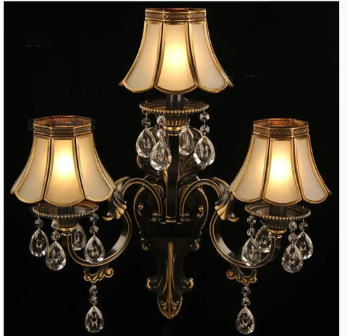 applique murale trois bras or baroque cristal chambre coucher interrupteur tactile ornements baroques