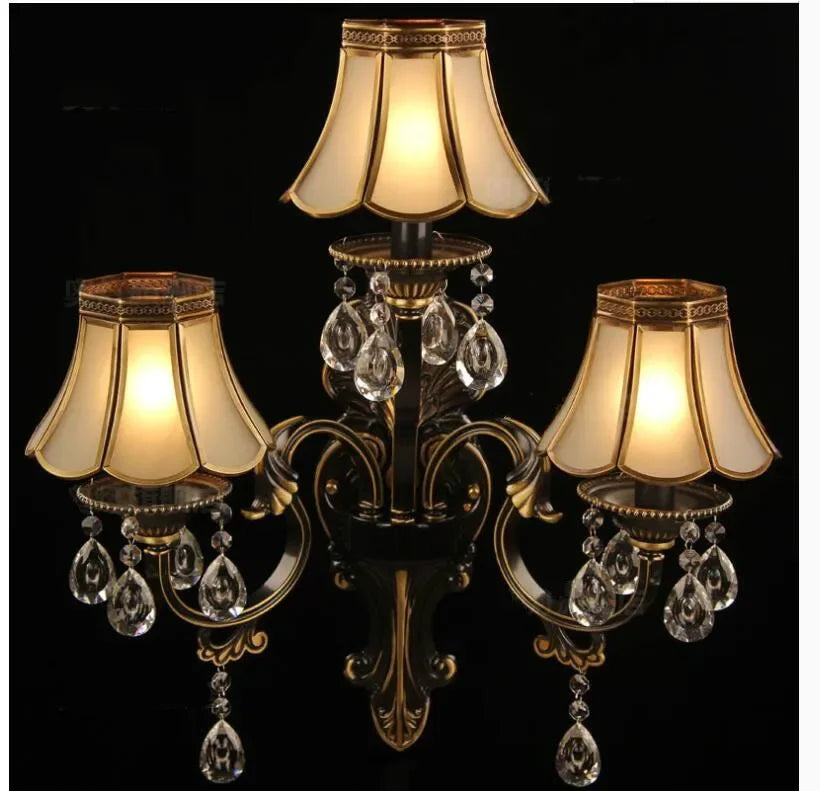 applique murale trois bras or baroque cristal chambre coucher interrupteur tactile ornements baroques