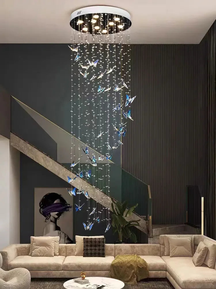 suspension lumineuse transparente papillons relief moderne salle bain lumière chaude bleu clair certification rohs