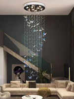 suspension lumineuse transparente papillons relief moderne salle bain lumière chaude bleu clair certification rohs