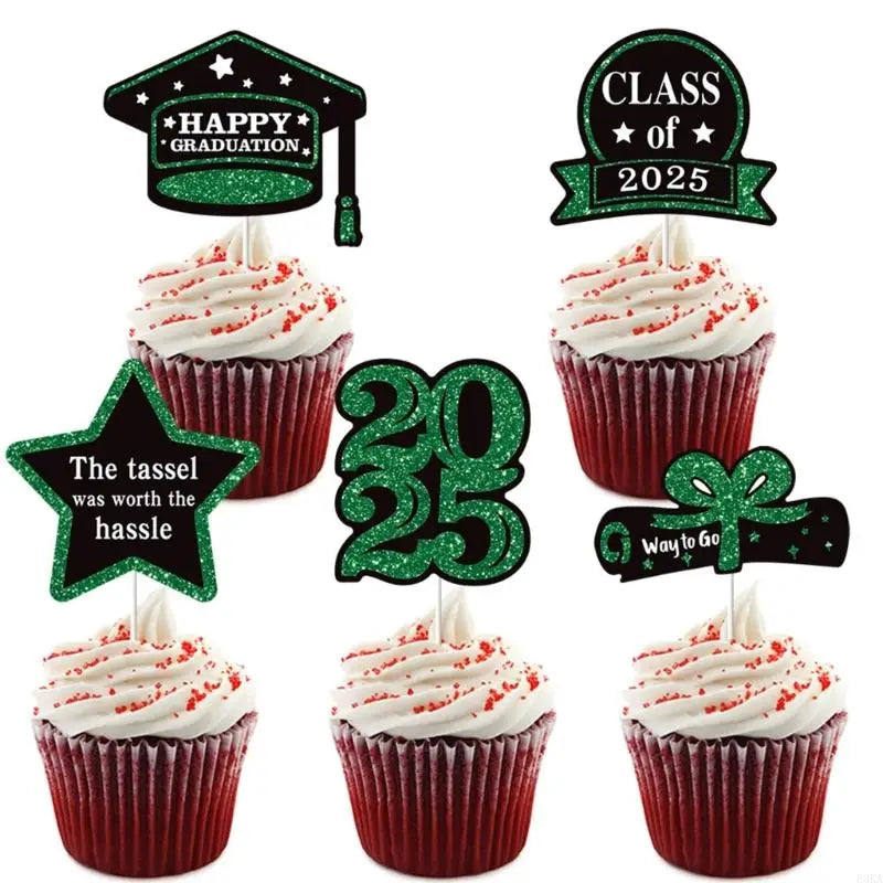 décorations cupcakes fête anniversaire glitter doré noir bleu vert piques messages graduation chiffres