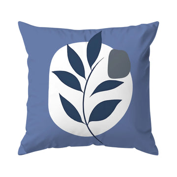 housse coussin géométrique bleu feuilles stylisées moderne 45cm 45cm zip invisible polyester maison