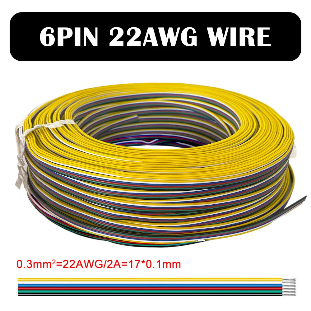 câble électrique flexible led 22awg 1m 5m 10m 2pin 3pin 5pin 6pin rouge blanc