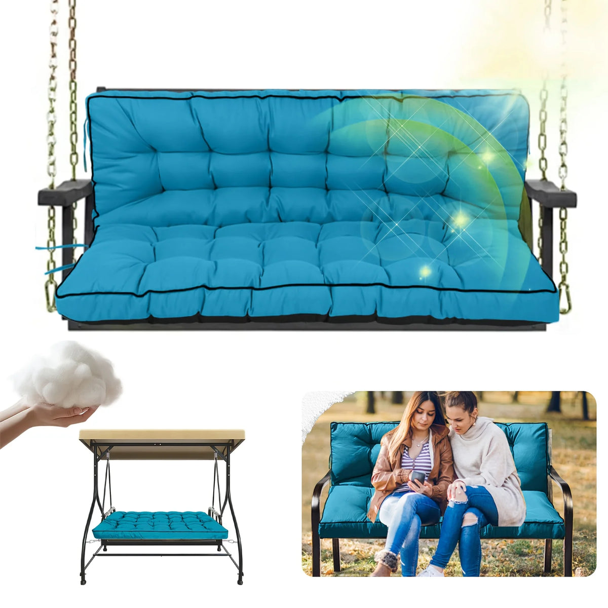 coussin balançoire extérieur résistant polyester tufté moderne bleu marine turquoise