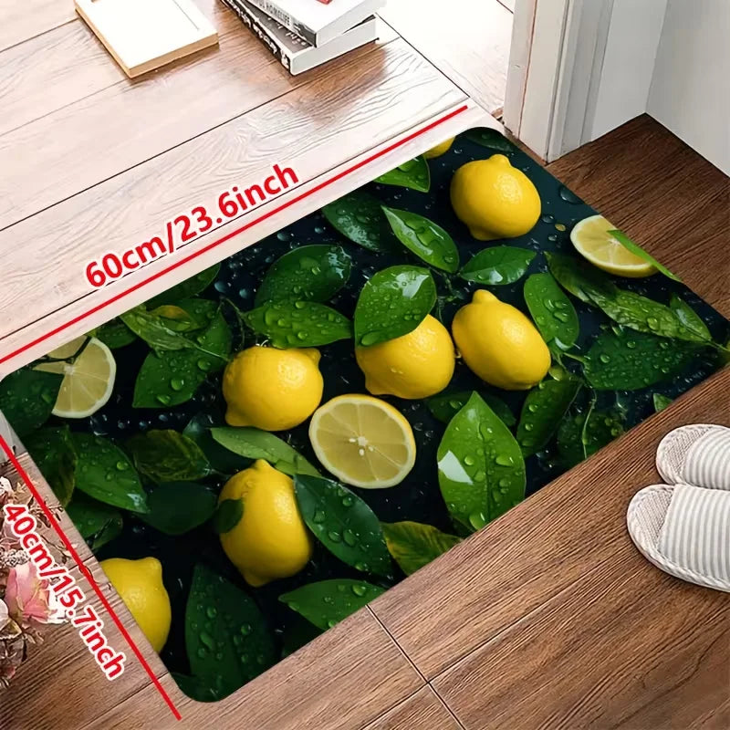 tapis sol antidérapant citrons feuilles moderne jaune vert texture douce