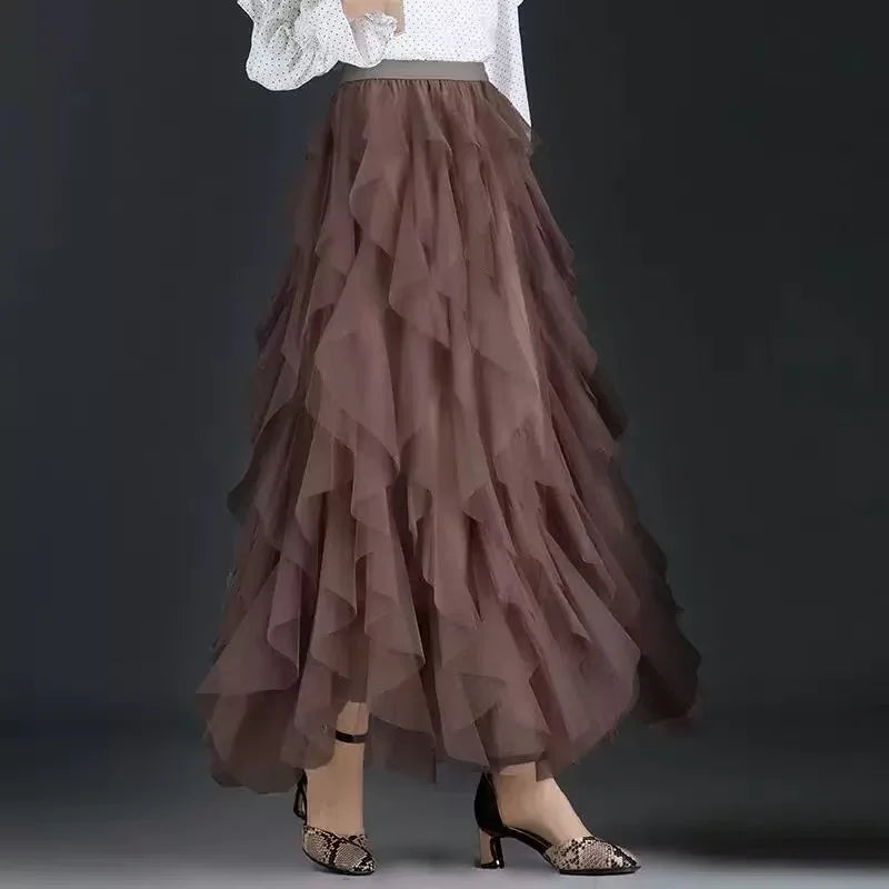 jupe tulle plissée rose noir élégante féminine asymétrique mi mollet translucide junior femme