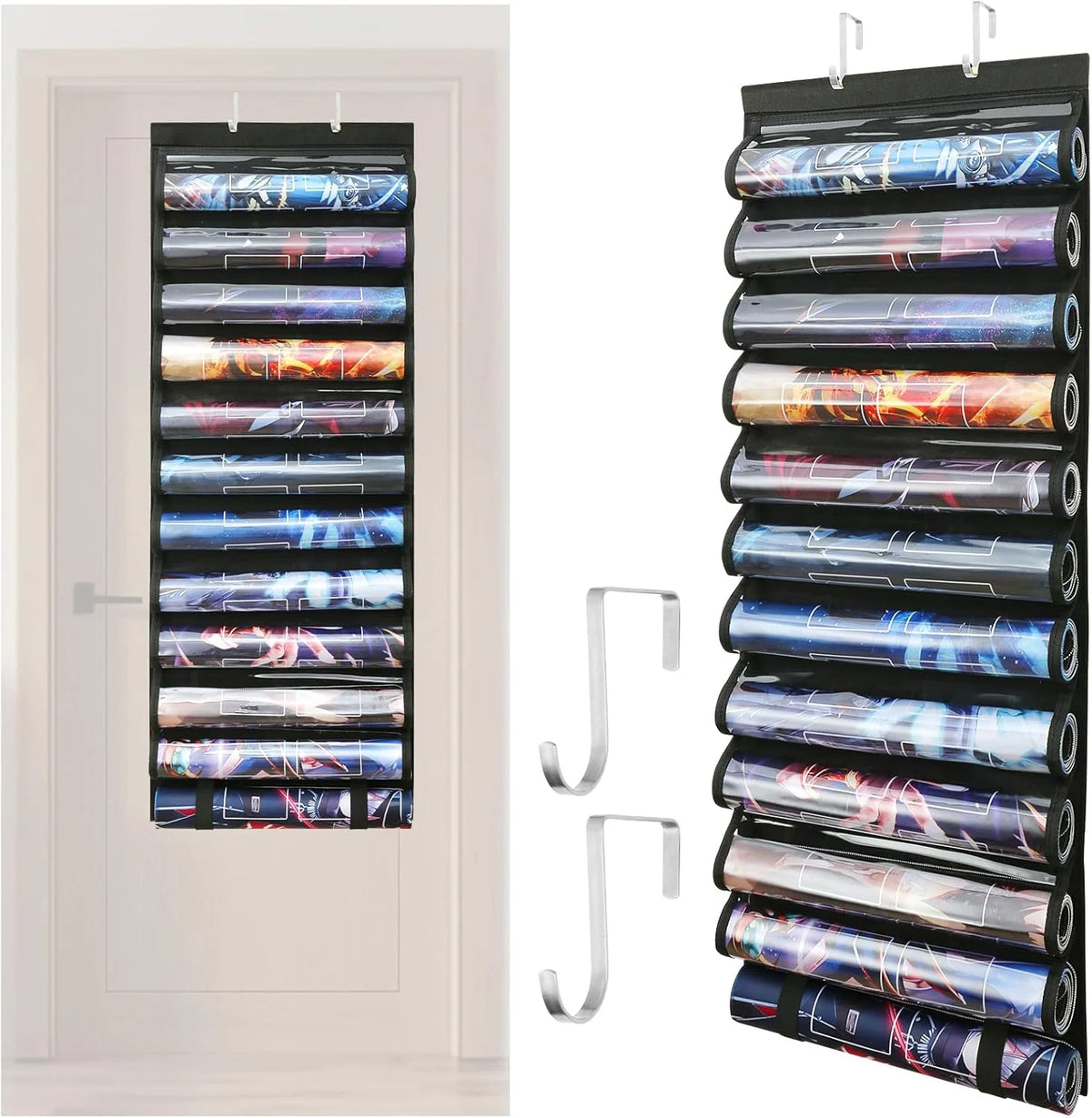 rangements suspendus tapis jeu rouleaux organisateur porte crochets compartiments pvc transparent moderne utilitaire
