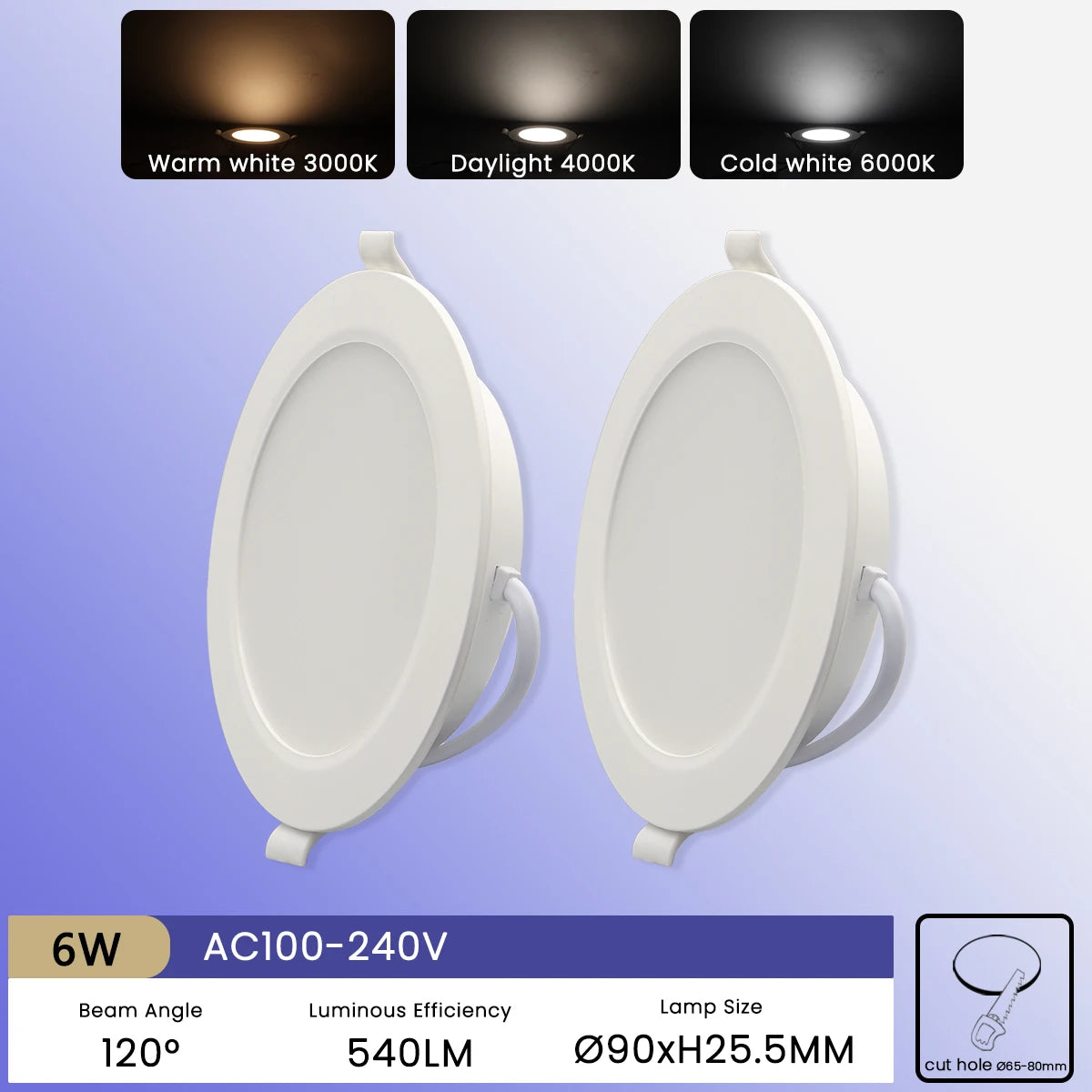 lampe encastrable led 10w 24w blanc moderne clips 3000k 4000k 6000k