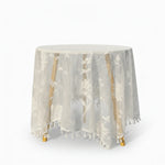 nappe table blanche fleurs brodées bohème anti poussière clips opaques rond vintage