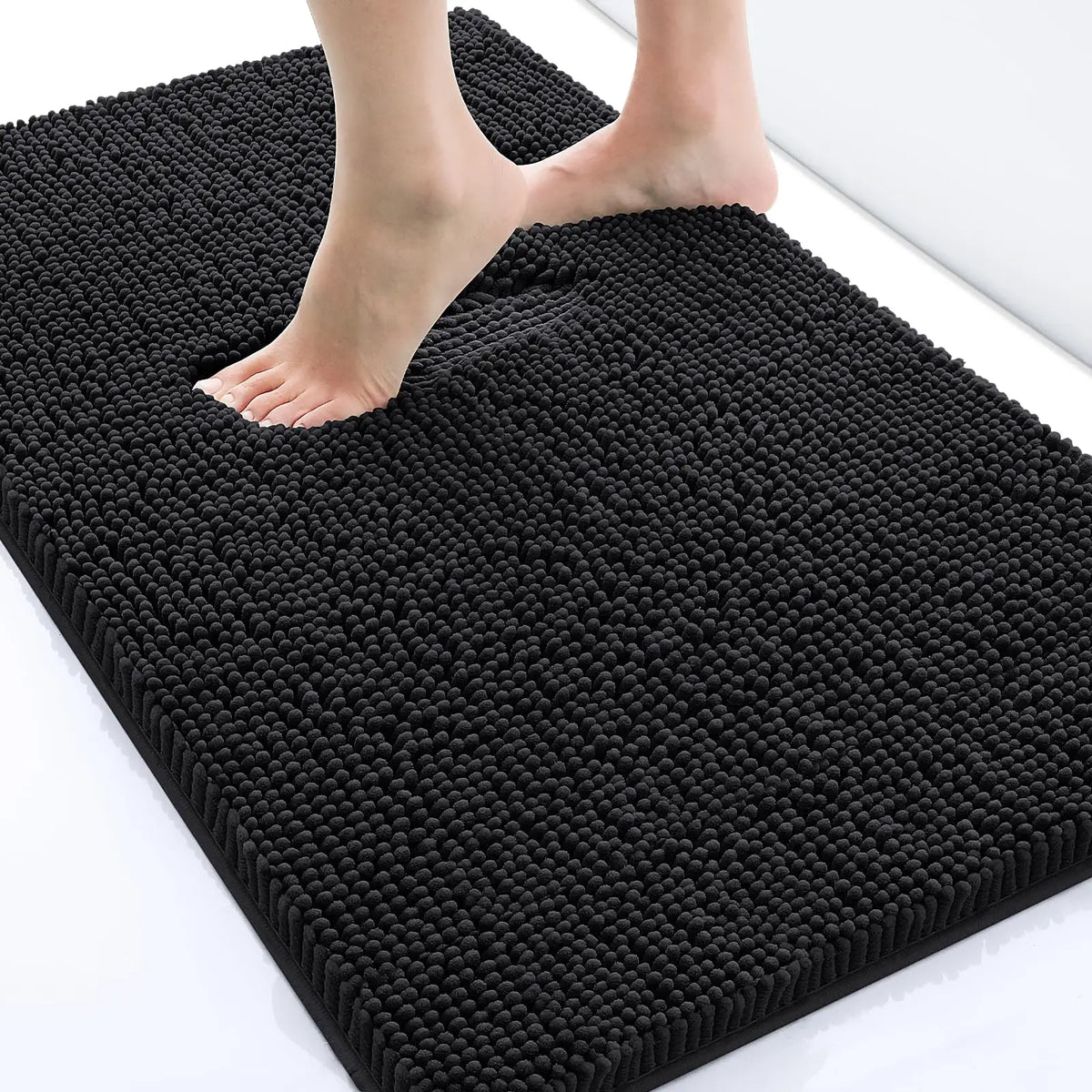 tapis bain bouclé noir gris moderne antidérapant salle bain absorbant durable respectueux environnement