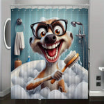 rideau douche polyester dessin animé animal souriant bain lunettes noires brosse dents opacité métalliques