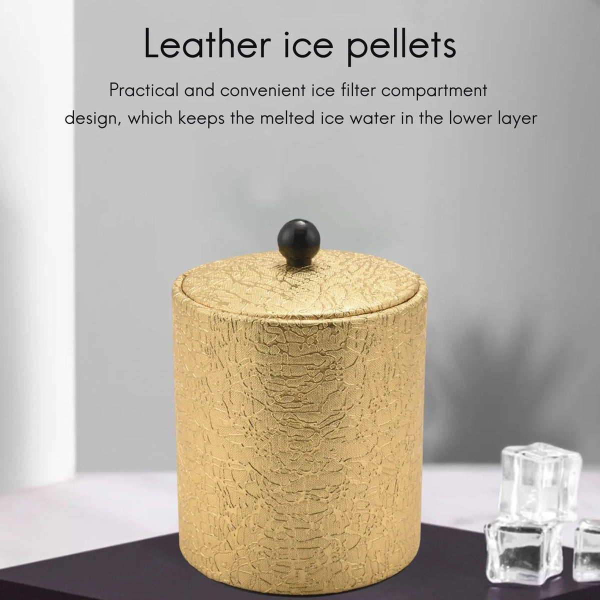 seau glaçons acier inoxydable or texture cuir pince incluse bar partie deco asiatique