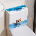 sticker decoratif chat nageur bleu blanc couvercle toilette adhésif amovible maison humoristique