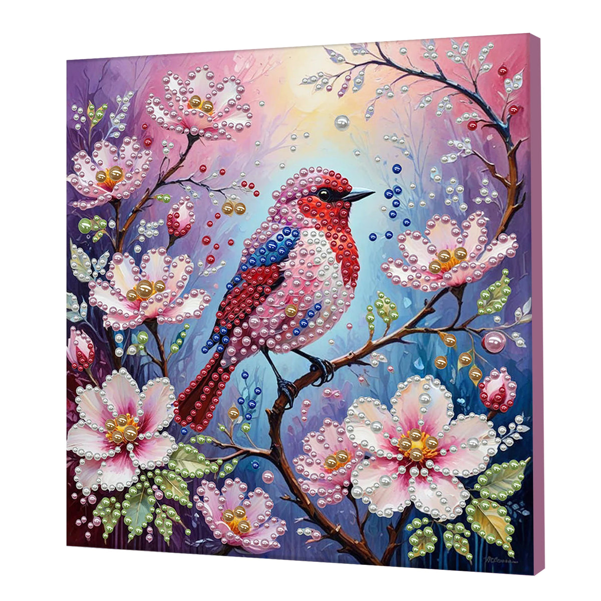 tableau décoratif fleurs coquillages art floral brillant rose violet bleu vert blanc moderne adultes