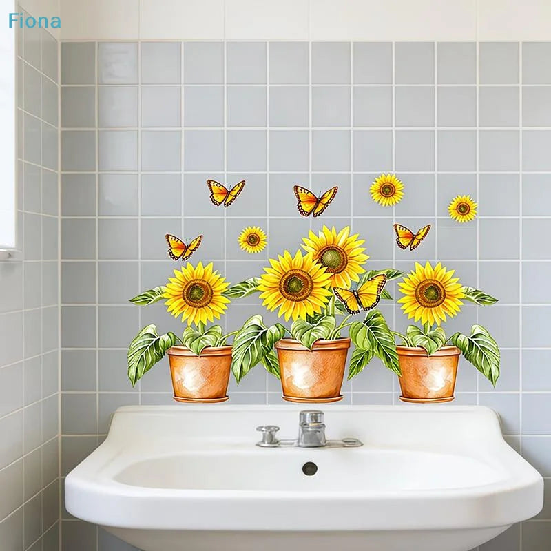 stickers muraux fleuris multicolores adhésifs art floral papillons lilas roses jaunes salon chambre deco