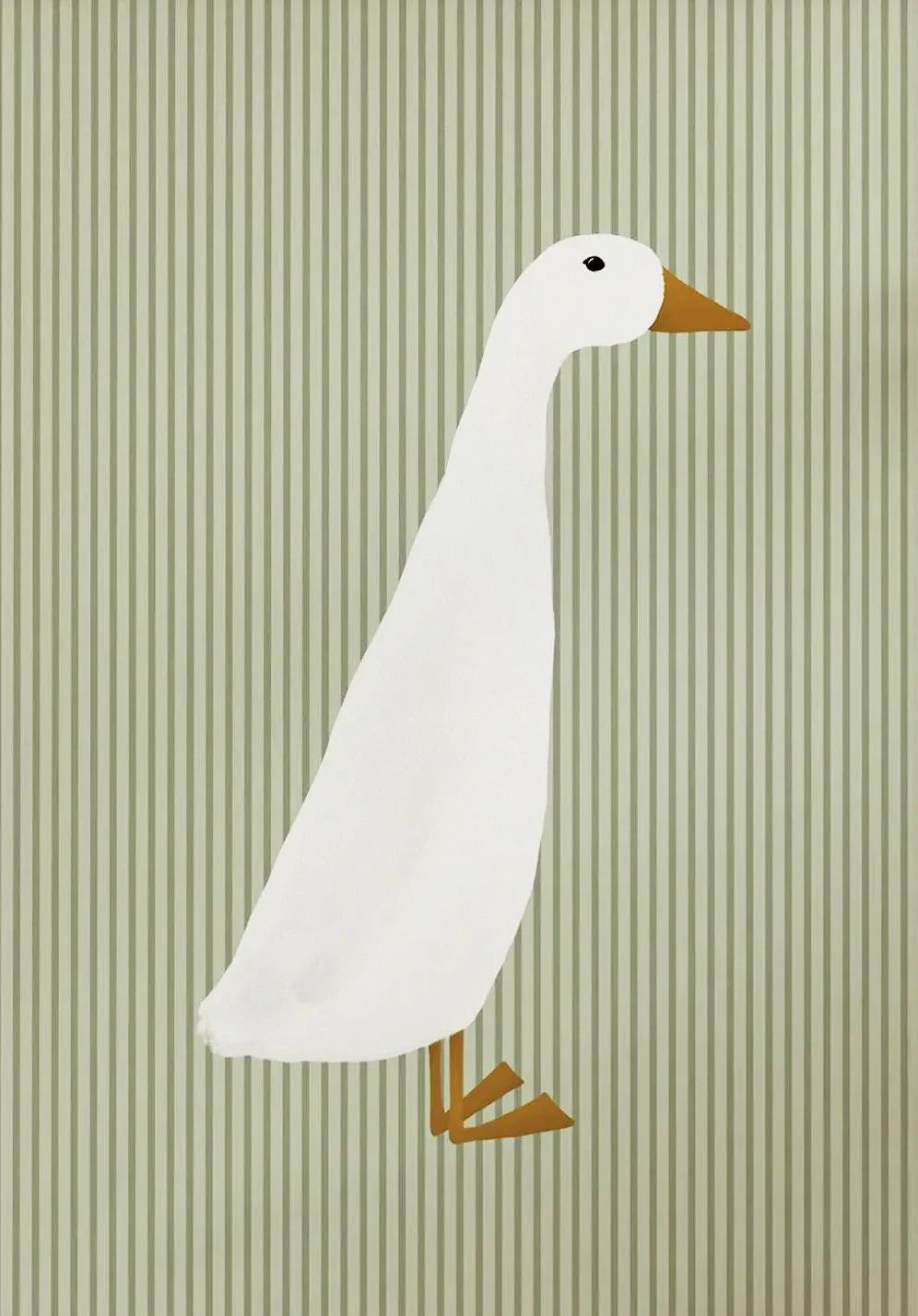 affiche canard cartoon blanc fond vert rayé décoration murale chambre enfant cadre bois doré