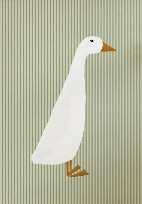 affiche canard cartoon blanc fond vert rayé décoration murale chambre enfant cadre bois doré